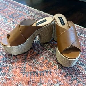 Aqua July Women’s Leather Platform Block Heel - Brown